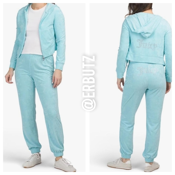 Juicy Couture Pants - Juicy Couture 💎 Y2K Rhinestone Crystal Blue Tracksuit, Terry (Medium)